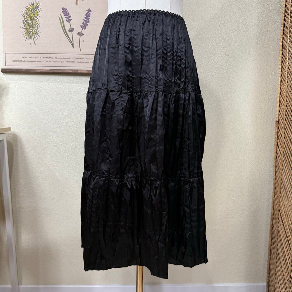 90s Y2k Satin Tiered Pleated Skirt Whimsigoth Romantic Goth Dark Fairy Witchy S